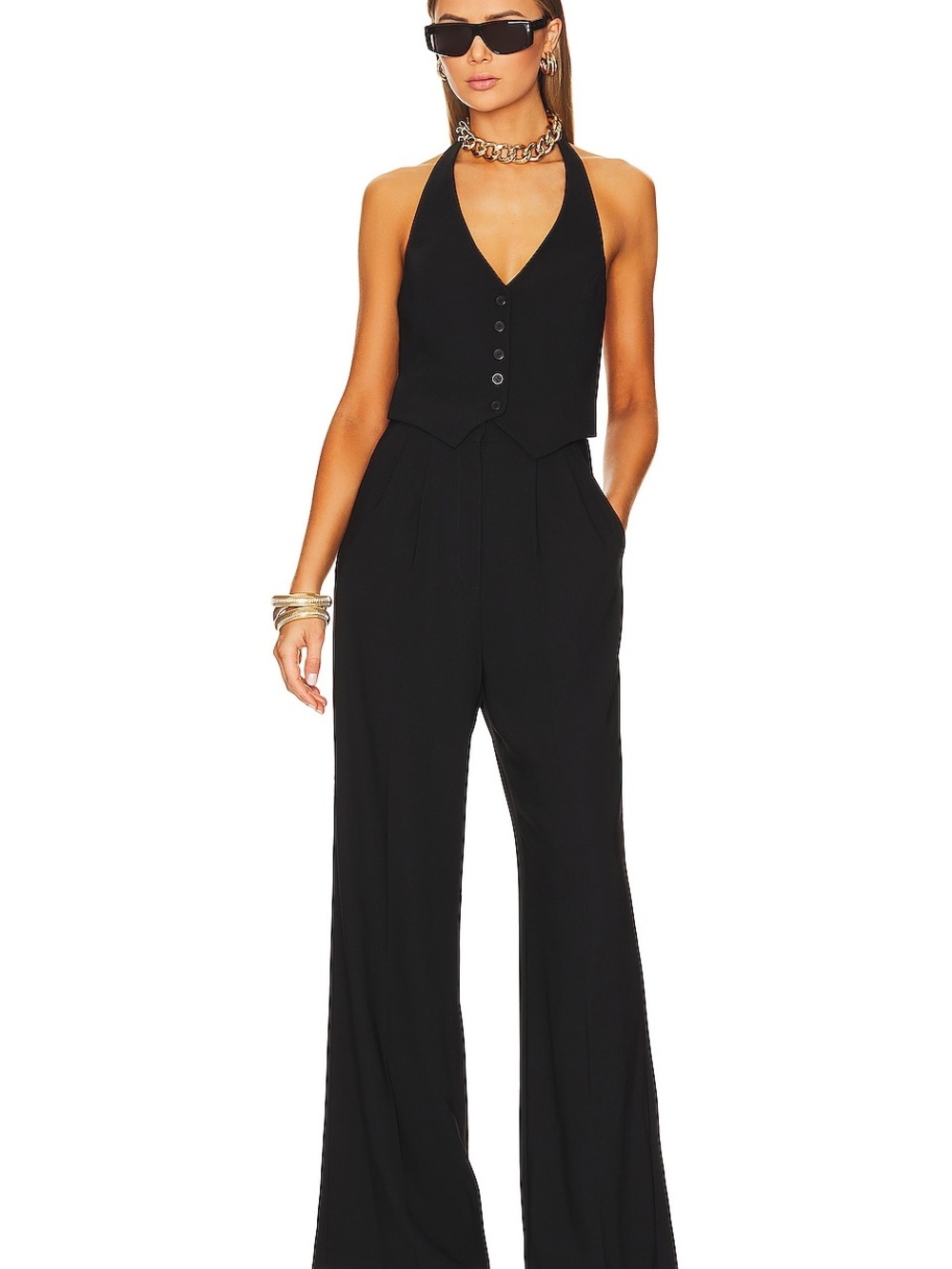 Amanda Uprichard Isadore Jumpsuit w Vest Front Black Sz M